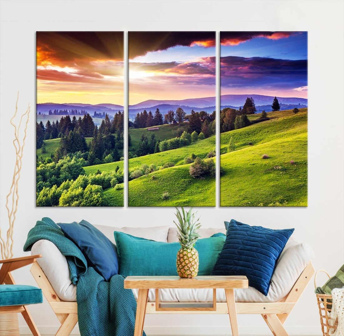 Large Wall Art Sparse Forest on Mountain at Sunset Landscape Canvas Print