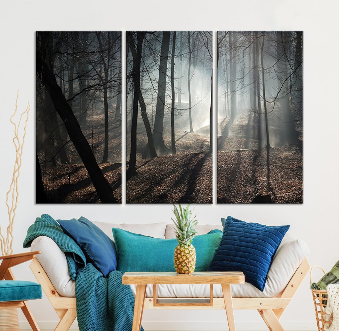 Large Wall Art Fascinating Foggy and Dark Forest Canvas Print