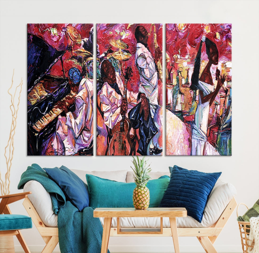 Colorful Abstract Jazz Music Band Painting Canvas Wall Art African American Decor