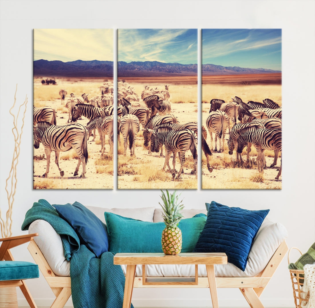 Zebras in the Savannah Africa Wild Animals Wildlife Photo Canvas Wall Art Giclee Print