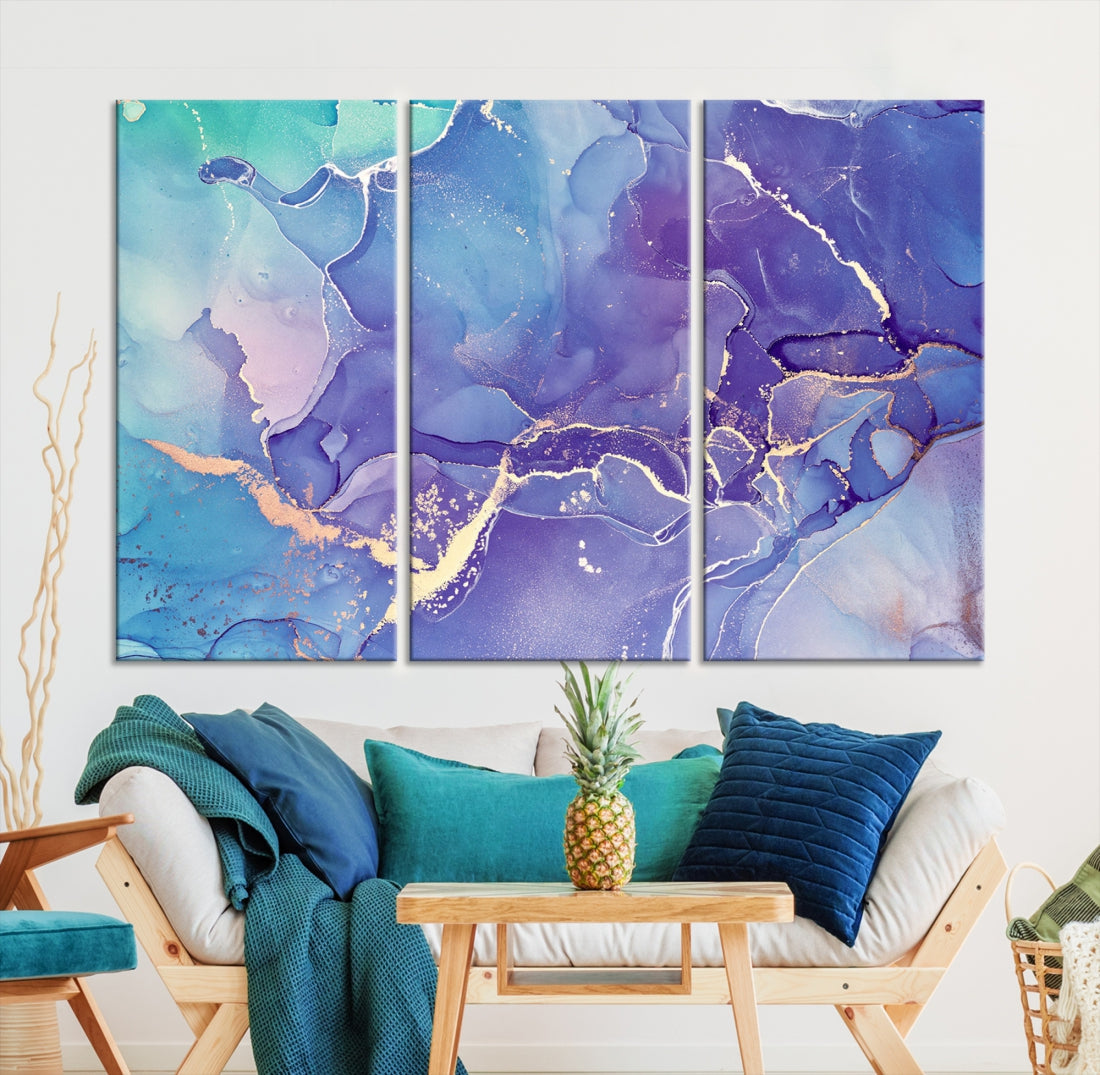 Blue and Purple Abstract Painting Modern Canvas Wall Art Print