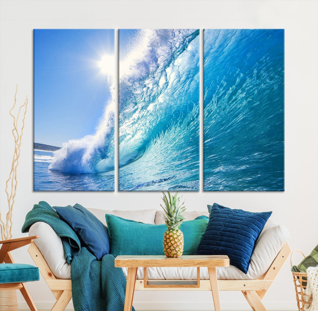 Surfing Wave Art Print Big Blue Ocean Canvas Wall Art for Living Room Decor