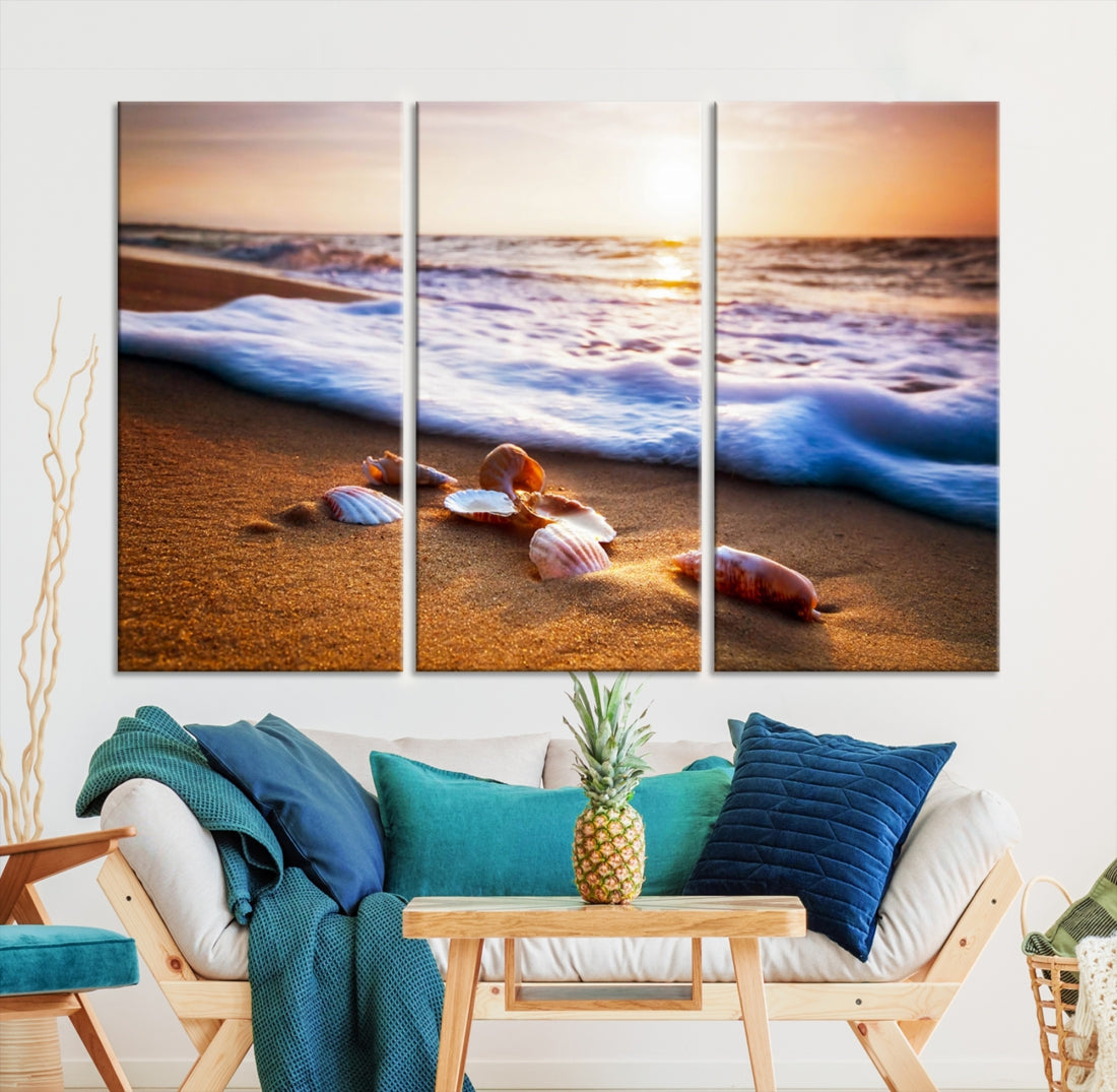 Sea Shell Sandy Ocean Beach Canvas Wall Art Print Framed Ready to Hang