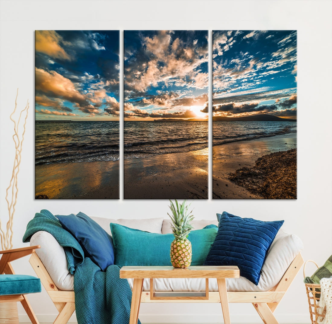 Ocean Beach Wall Art Canvas Print Sunset Artwork Print Coastal Wall Art