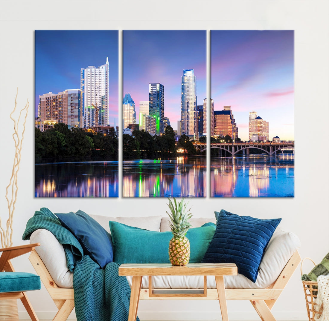 Extra Large Austin City Canvas Print Purple Dusk Skyline Wall Art