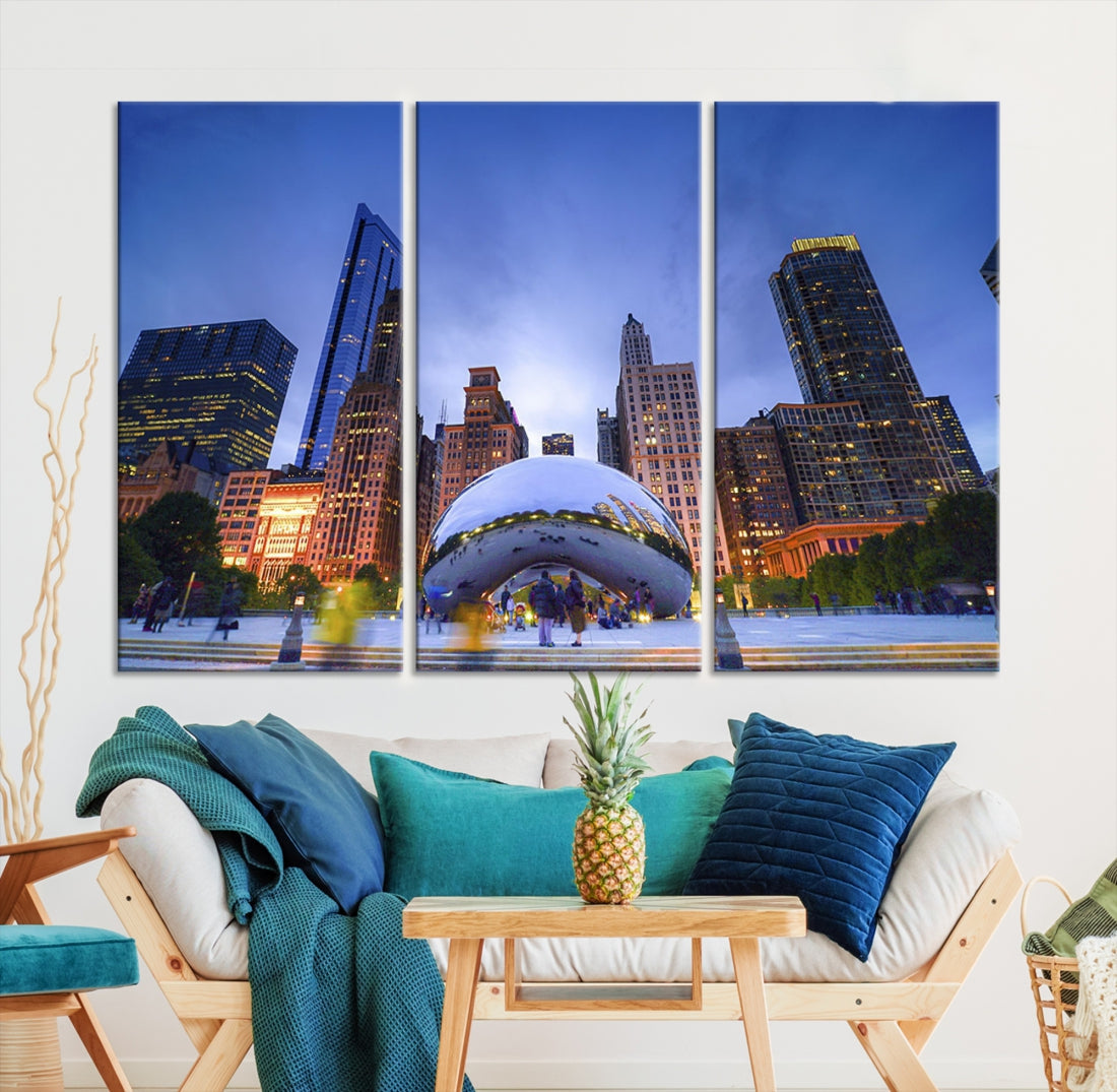 Chicago Night Skyline Wall Art Downtown Cityscape Canvas Picture Print Framed