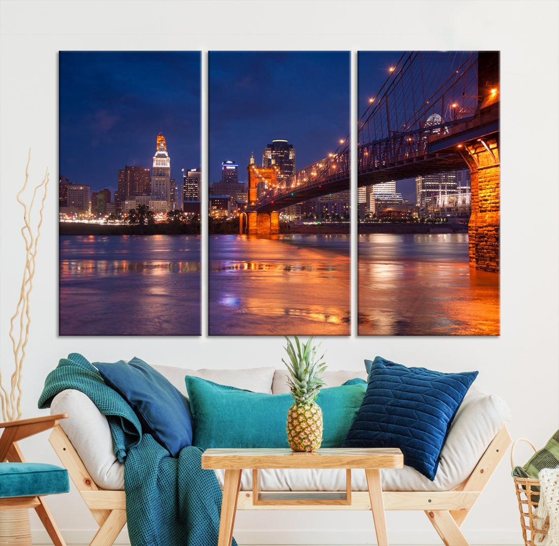 Cincinnati City Bridge Night Lights Canvas Wall Art Cincinnati Print