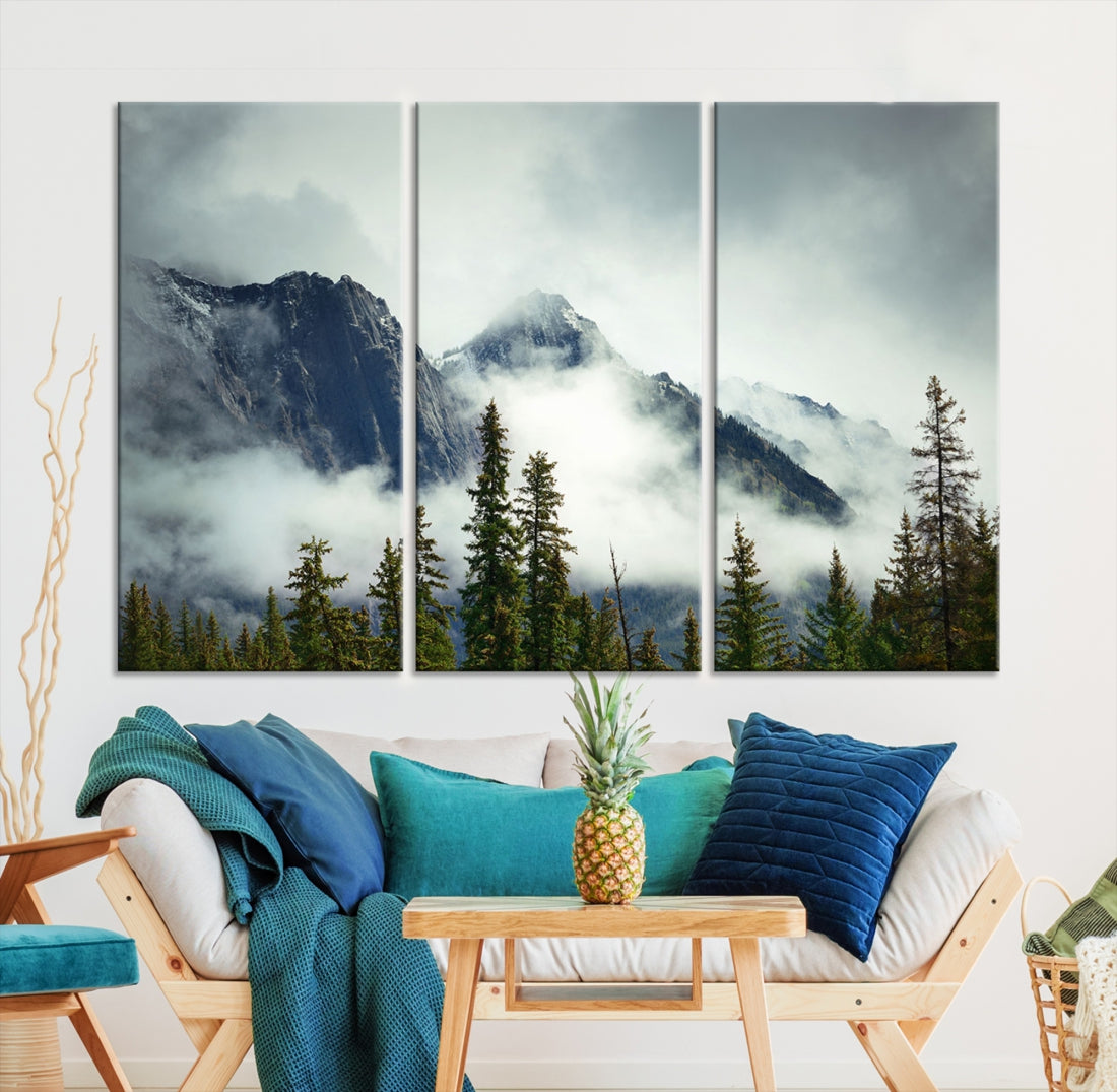 Foggy Nature Landscape Mountain Forest Extra Large Canvas Wall Art Giclee Print