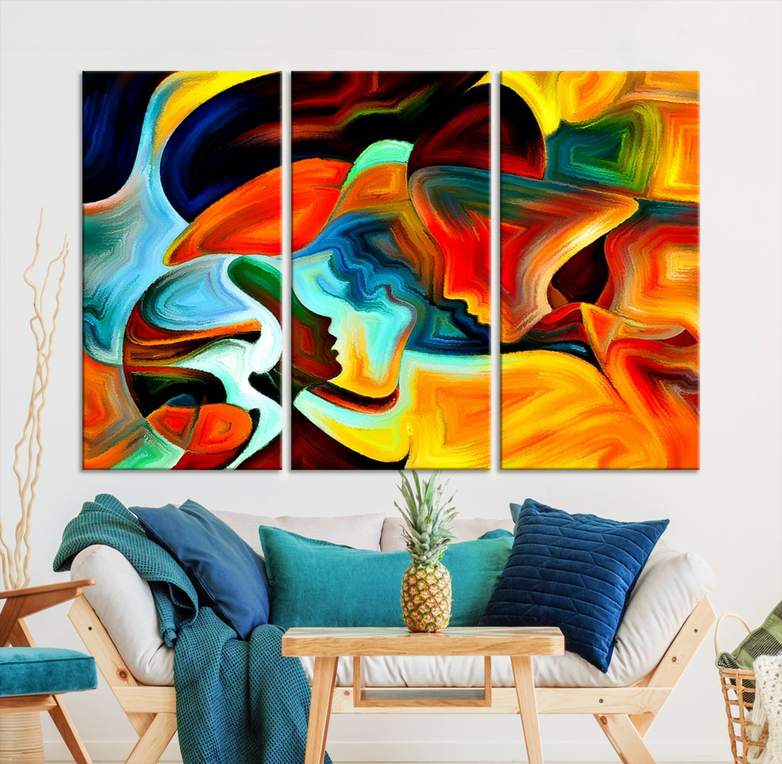 Abstract Human Faces Modern Painting Canvas Wall Art Print for Office