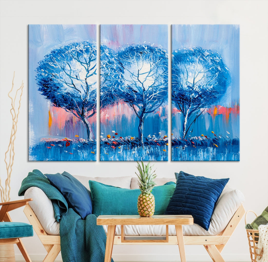 Abstract Blue Trees Oil Painting Printed on Canvas Wall Art Modern Wall Decor
