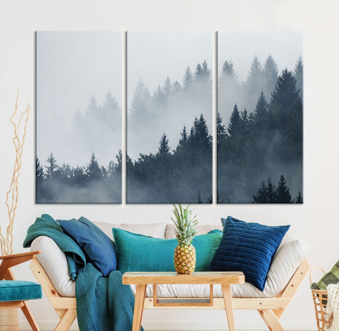 Bring the Peaceful Beauty of a Misty Foggy Forest with Clouds to Your Home with Our Nature Wall Art Canvas Print