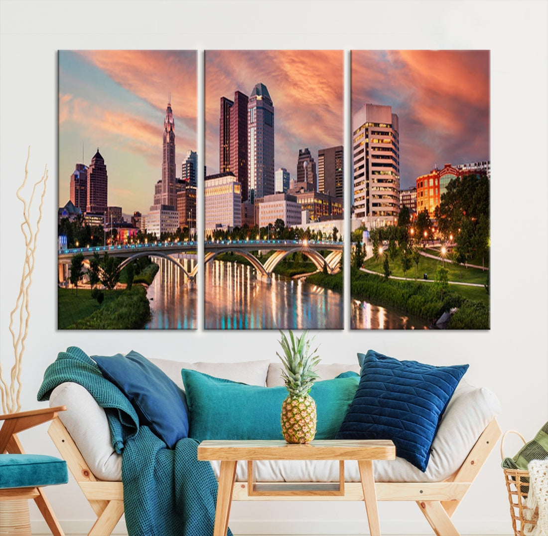 Large Columbus City View Skyline Wall Art Columbus Picture Canvas Print