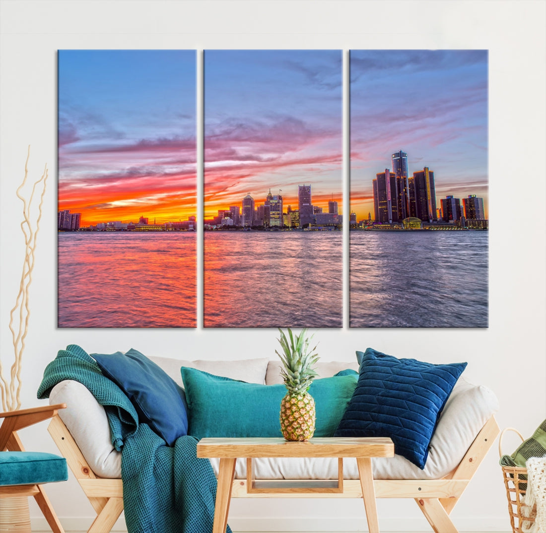 Large Detroit Canvas Print Detroit Skyline View Wall Art Canvas Print