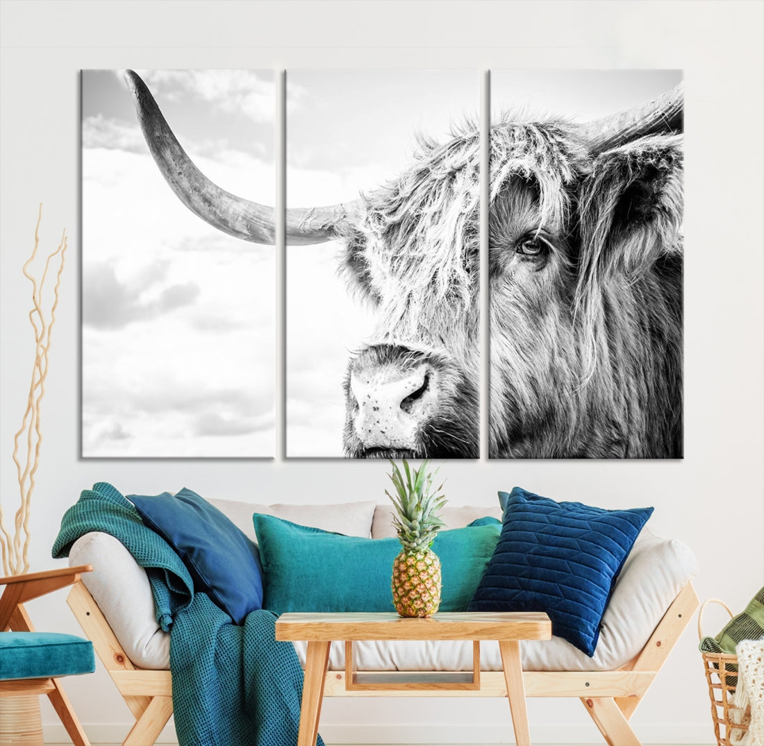 Highland Cow Canvas Wall Art Farmhouse Decor Cow Black White Print Rustic Wall Decor Animals Painting Scottish Cow Wall