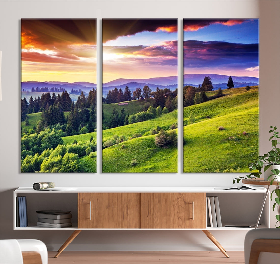 Large Wall Art Sparse Forest on Mountain at Sunset Landscape Canvas Print