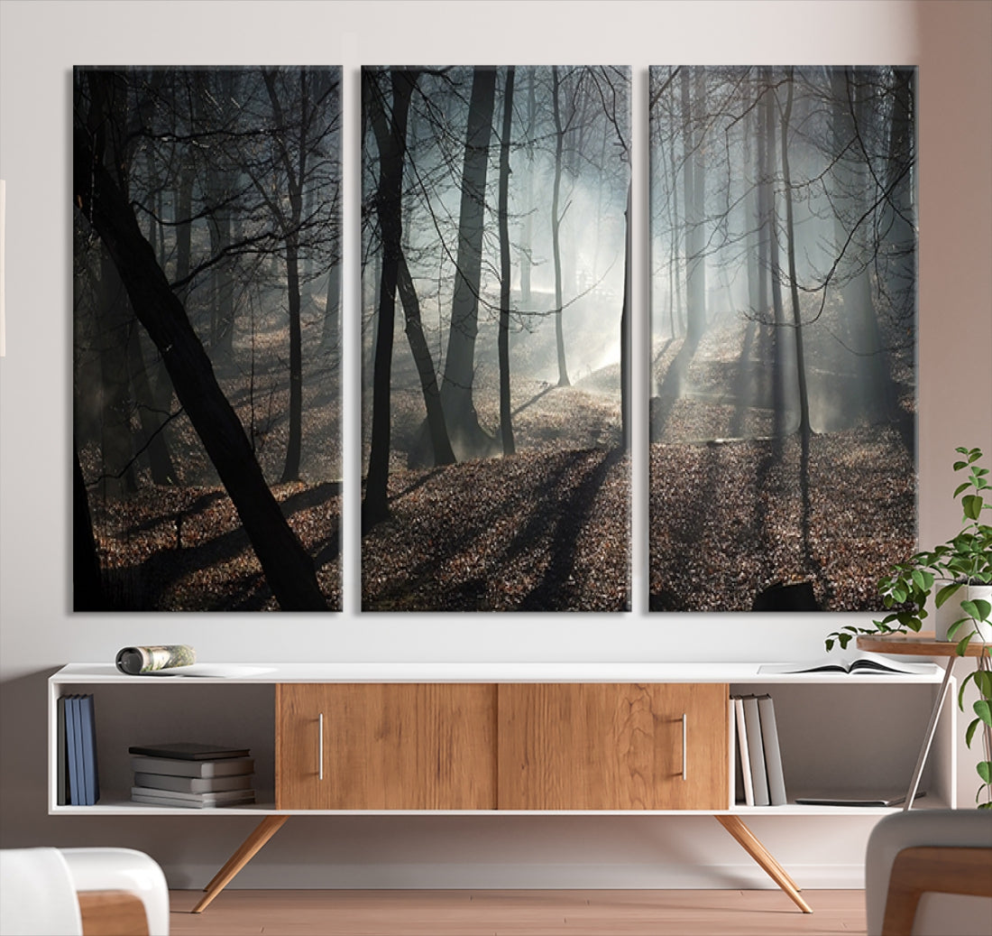 Large Wall Art Fascinating Foggy and Dark Forest Canvas Print