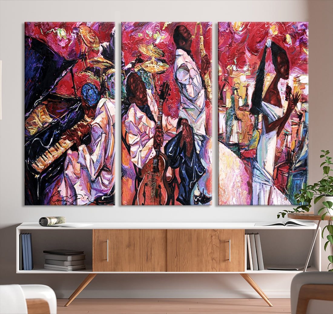 Colorful Abstract Jazz Music Band Painting Canvas Wall Art African American Decor