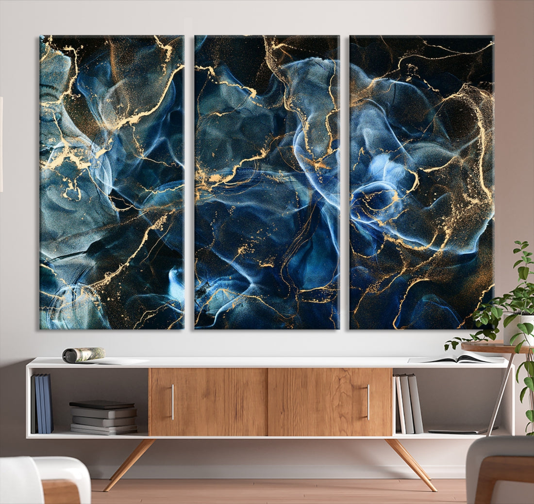 Navy Blue and Smokey Space Abstract Canvas Wall Art Giclee Print