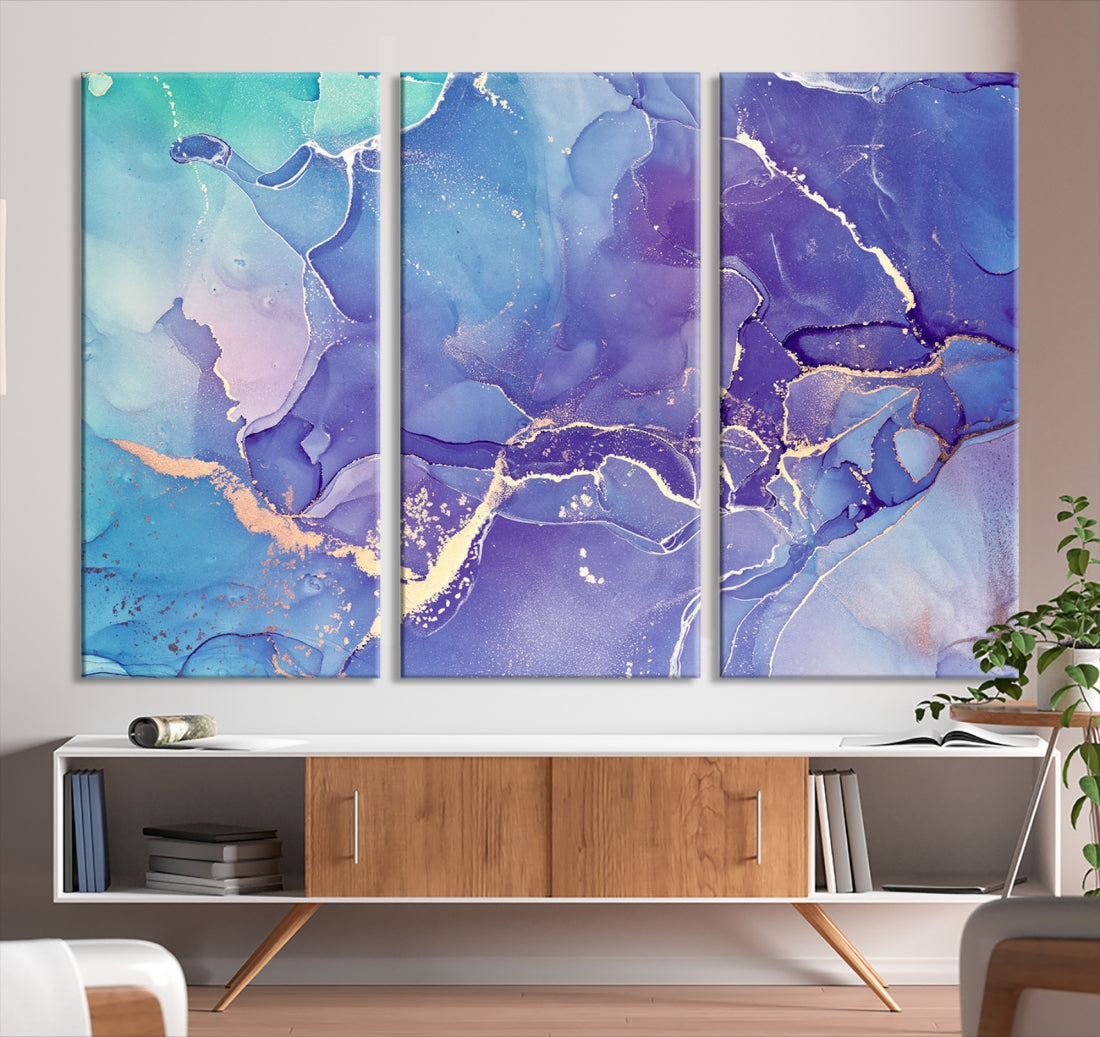 Blue and Purple Abstract Painting Modern Canvas Wall Art Print