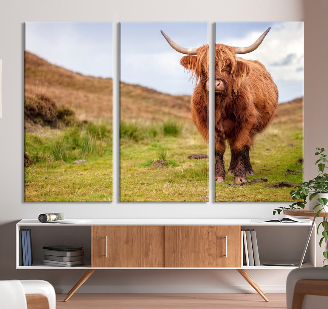 Highland Cow Large Animal Canvas Wall Art Texas Cow Canvas Art Cattle Photograph Art Canvas Picture Animal Art Print Home Decor Farmhouse Art Multi Panel Framed Wall Art Canvas Print