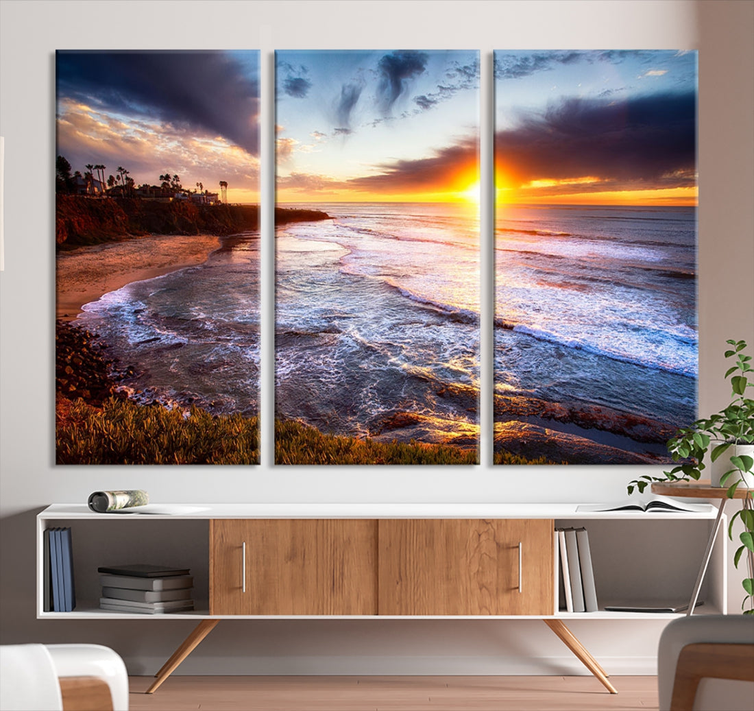 Ocean Beach Canvas Wall Art Beach Canvas, Coastal Sunset Tropical Island Beach Sunset Artwork Print