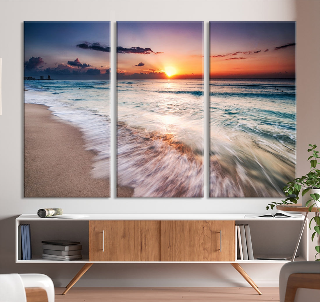 Serene Water Meets Radiant Sunset Clouds Wall Art Canvas Print