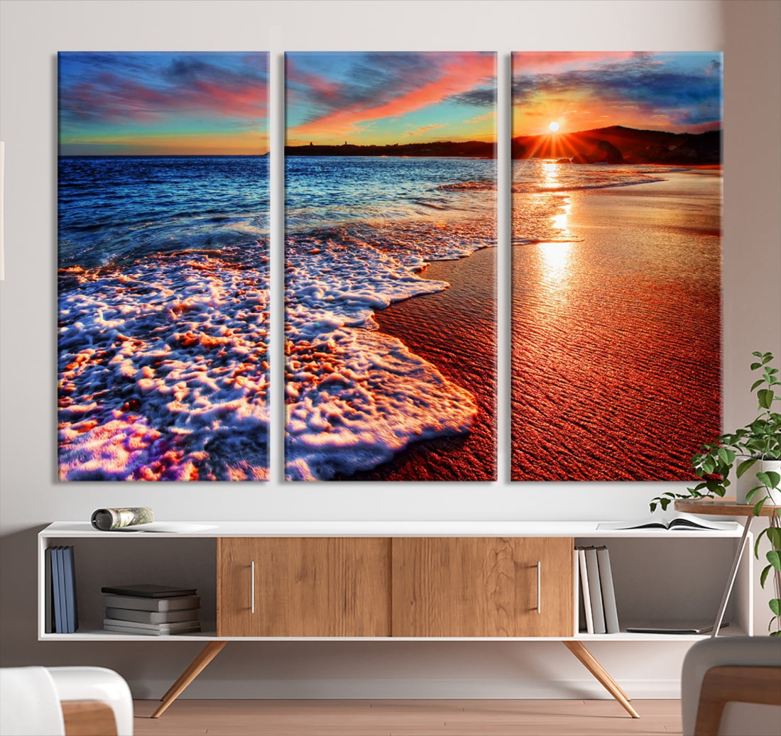 Beautiful Ocean Sunset Beach Giclee Canvas Extra Large Wall Art Print