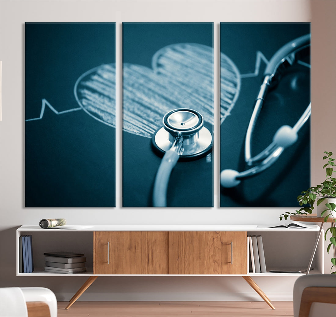 Stethoscope Wall Art Canvas Print Doctor Health Artwork Framed Ready to Hang