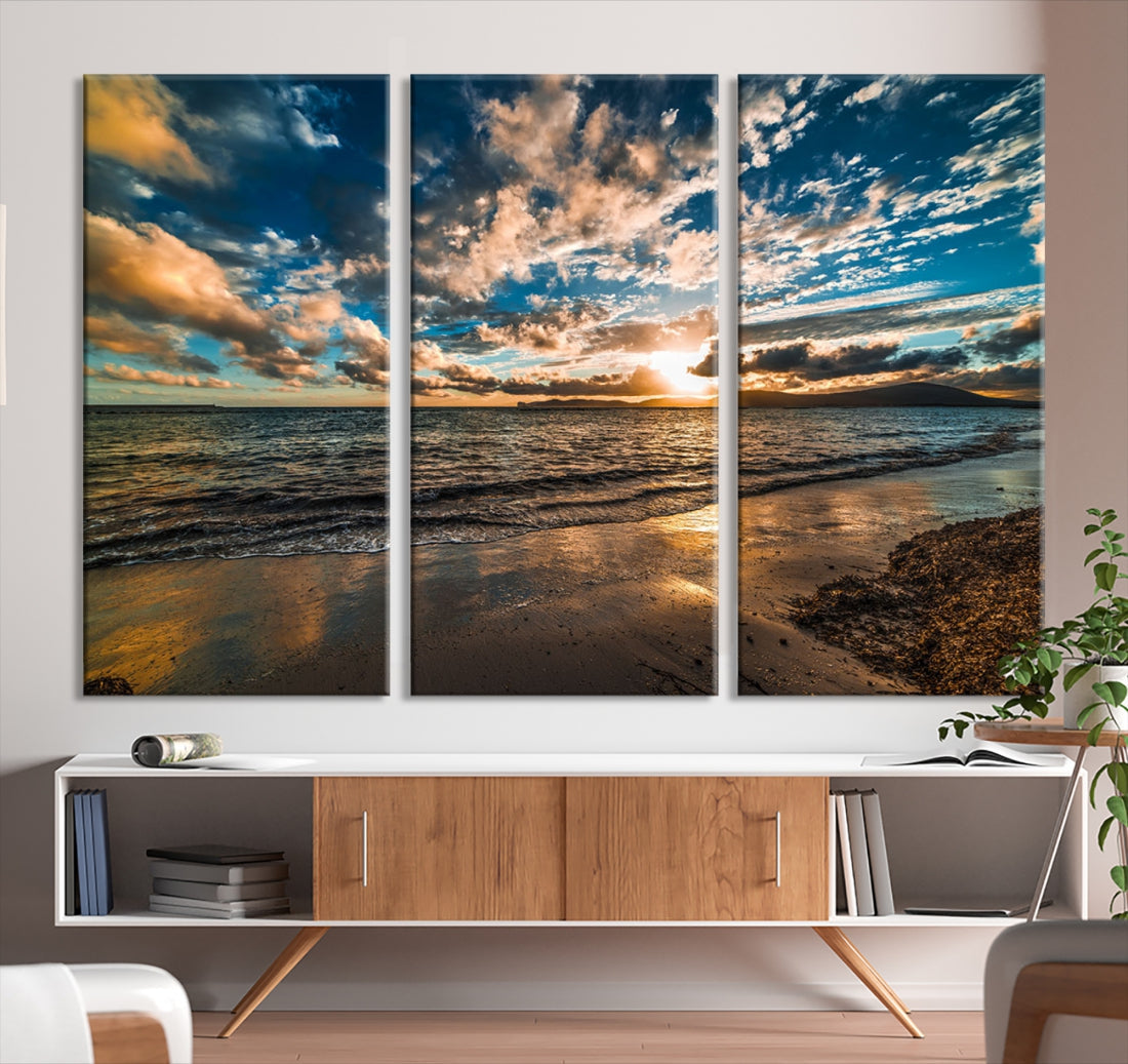 Ocean Beach Wall Art Canvas Print Sunset Artwork Print Coastal Wall Art