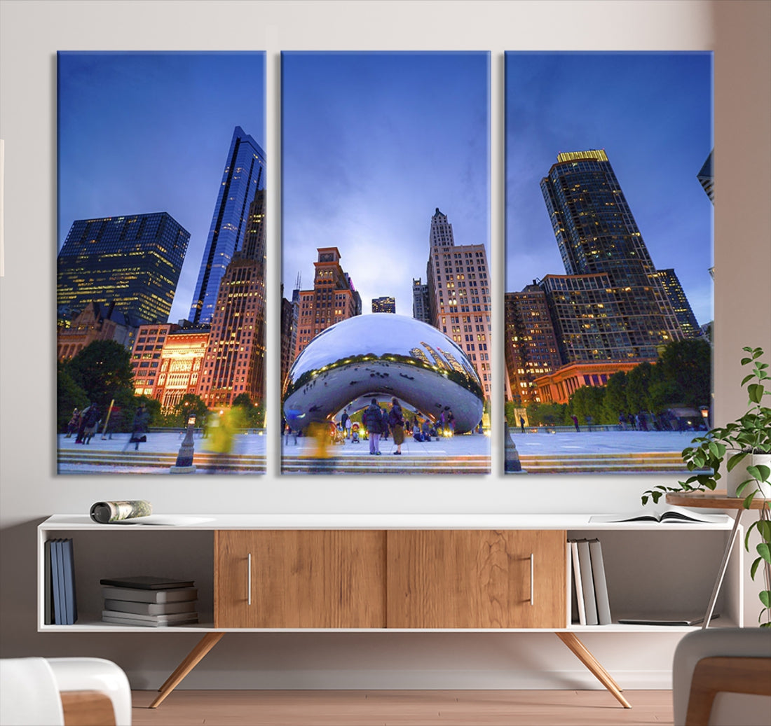 Chicago Night Skyline Wall Art Downtown Cityscape Canvas Picture Print Framed