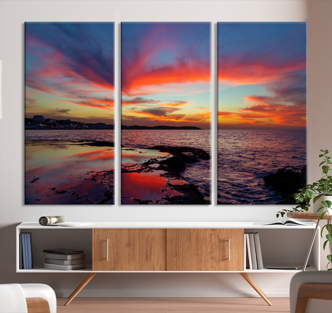 Fascinating Sunset over Horizon Beach Wall Art Canvas Print Large Wall Decor