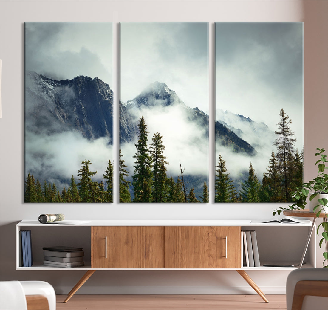 Foggy Nature Landscape Mountain Forest Extra Large Canvas Wall Art Giclee Print