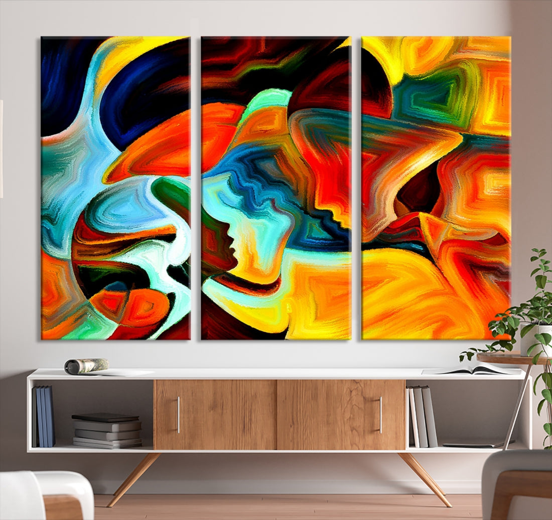 Abstract Human Faces Modern Painting Canvas Wall Art Print for Office