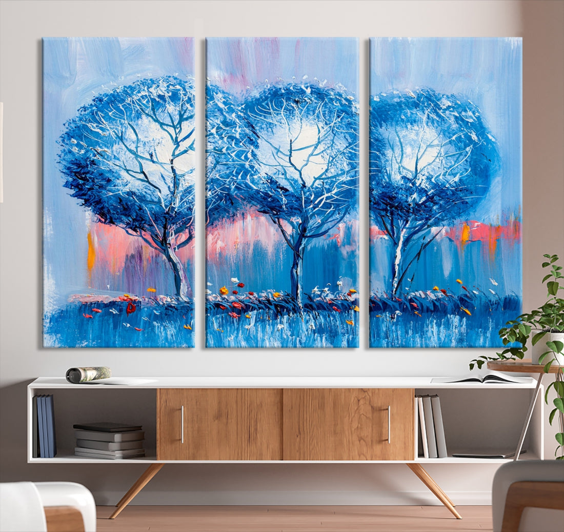 Abstract Blue Trees Oil Painting Printed on Canvas Wall Art Modern Wall Decor