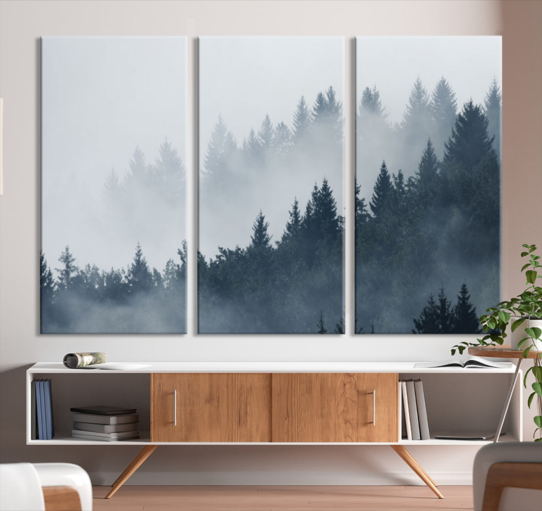 Bring the Peaceful Beauty of a Misty Foggy Forest with Clouds to Your Home with Our Nature Wall Art Canvas Print