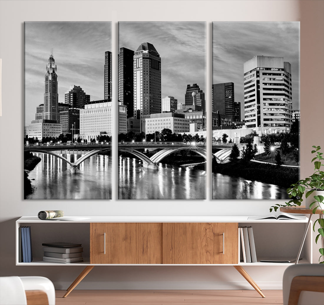 Black and White Columbus City Wall Art Skyline Cityscape Canvas Print