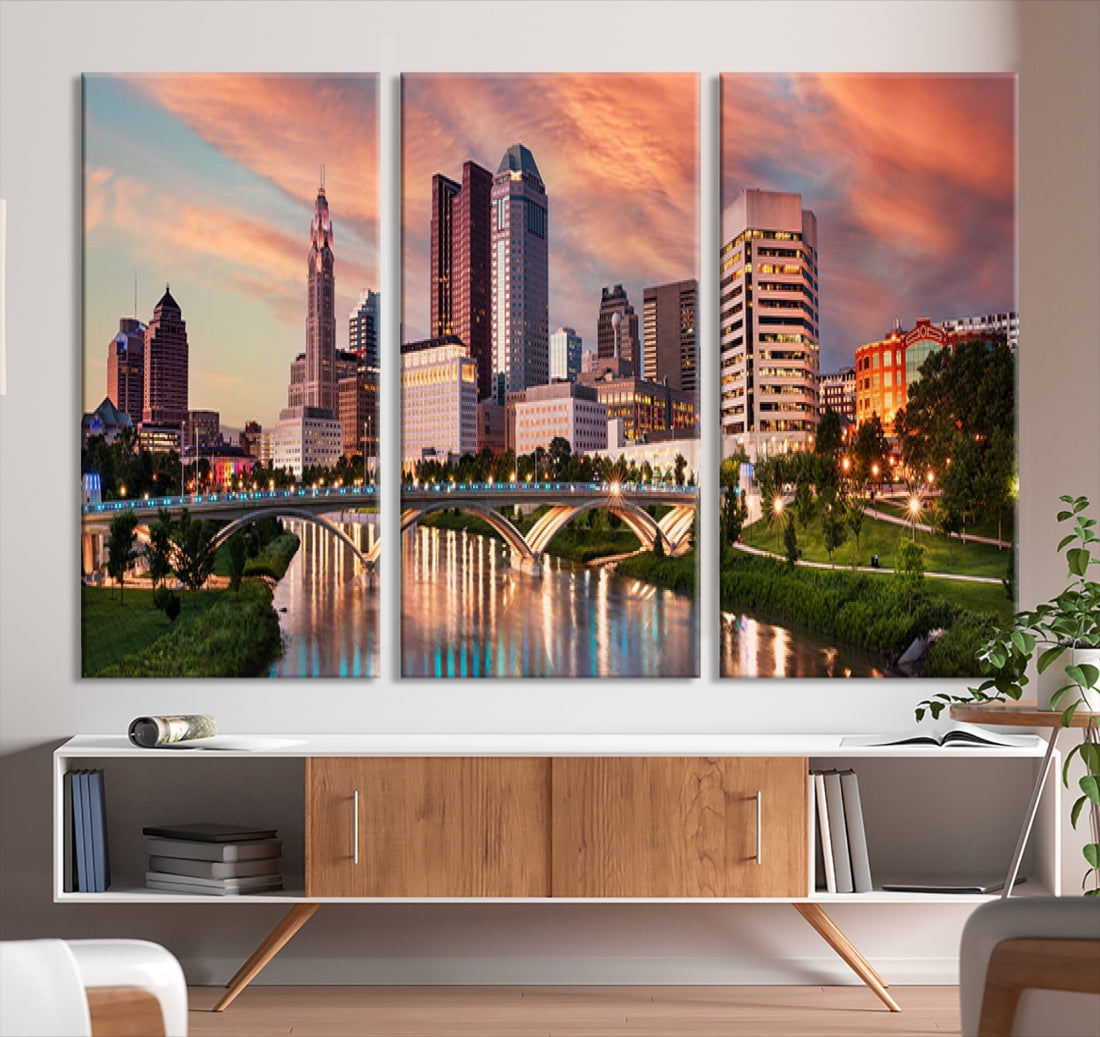 Large Columbus City View Skyline Wall Art Columbus Picture Canvas Print