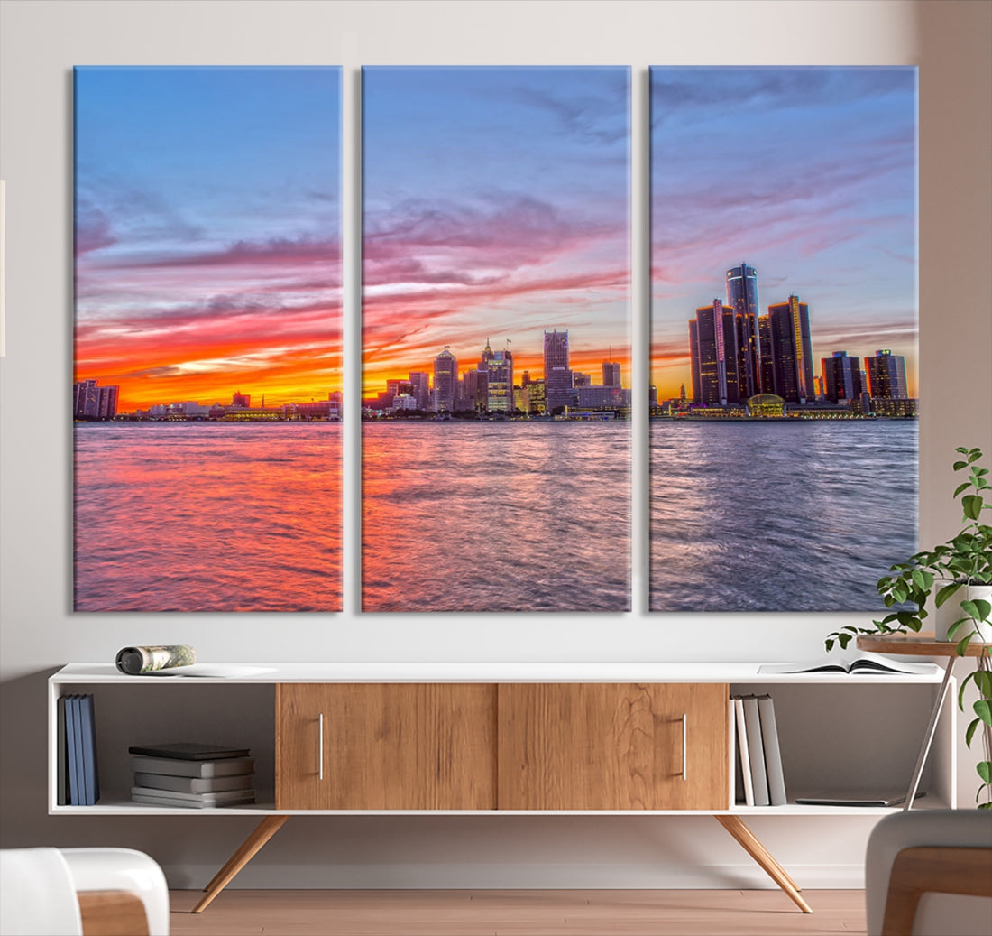 Large Detroit Canvas Print Detroit Skyline View Wall Art Canvas Print