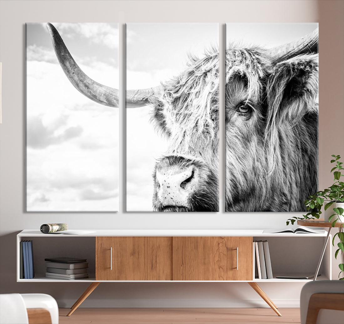 Highland Cow Canvas Wall Art Farmhouse Decor Cow Black White Print Rustic Wall Decor Animals Painting Scottish Cow Wall