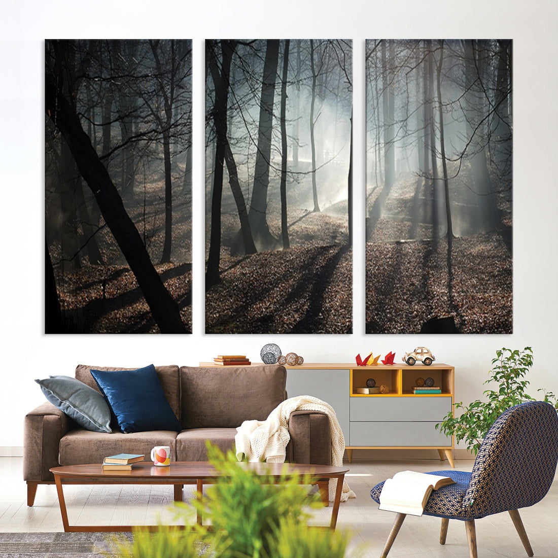 Large Wall Art Fascinating Foggy and Dark Forest Canvas Print