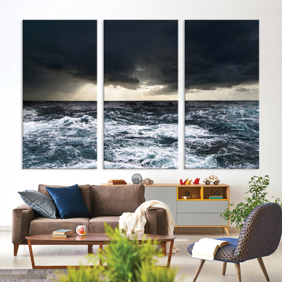 Stormy Sea Ocean Landscape Large Canvas Art Print for Home Decoration