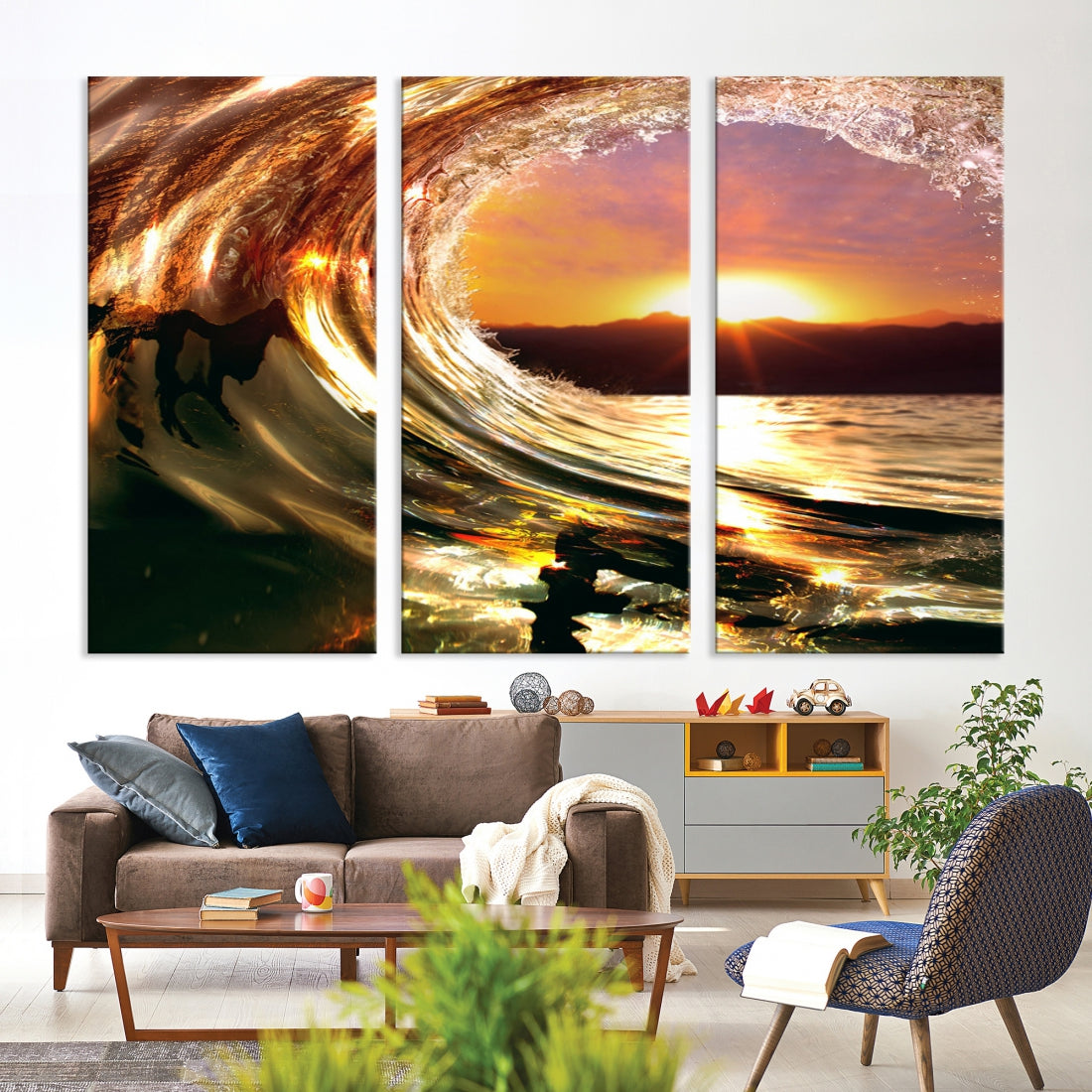 Ocean Waves Crash Under Radiant Sun Wall Art Canvas Print