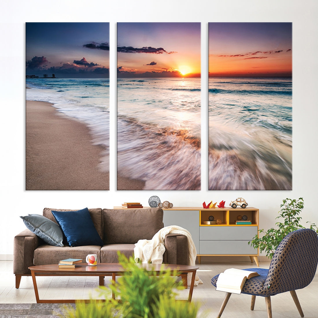 Serene Water Meets Radiant Sunset Clouds Wall Art Canvas Print