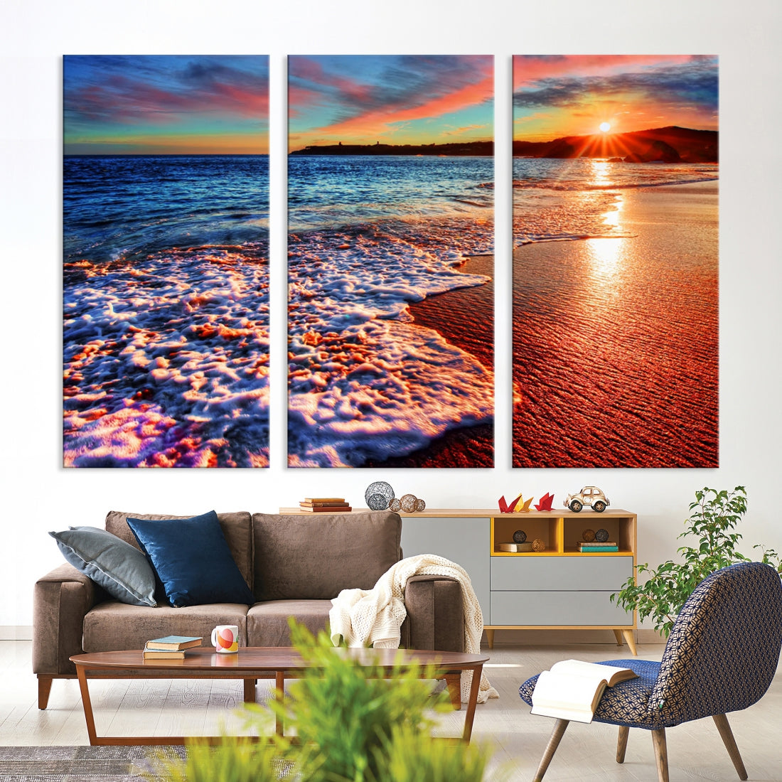 Beautiful Ocean Sunset Beach Giclee Canvas Extra Large Wall Art Print