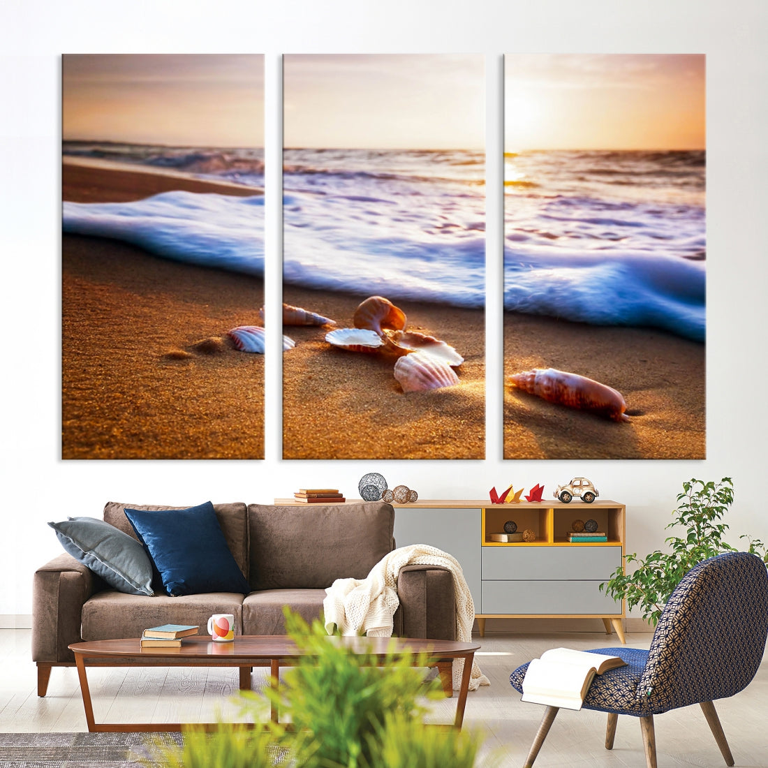 Sea Shell Sandy Ocean Beach Canvas Wall Art Print Framed Ready to Hang