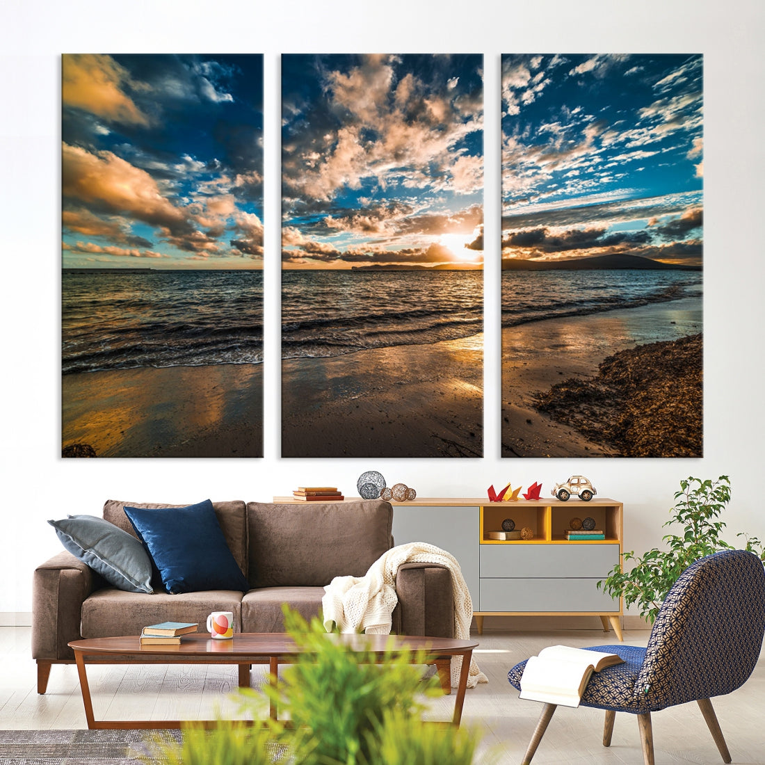 Ocean Beach Wall Art Canvas Print Sunset Artwork Print Coastal Wall Art