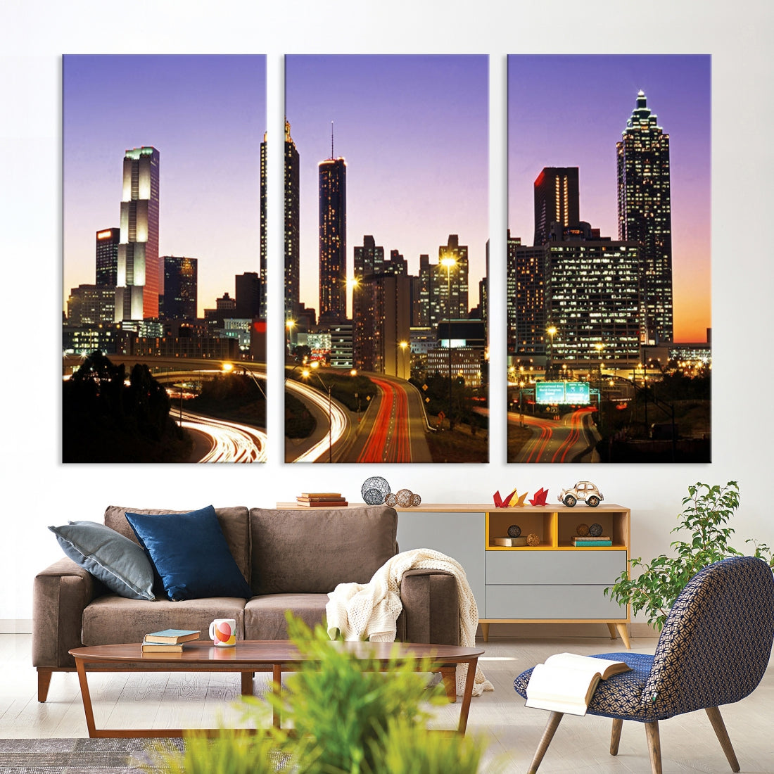 Atlanta City Purple Sunset Skyline Wall Art Cityscape Canvas Print
