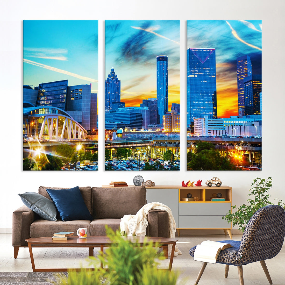 Mesmerizing Atlanta City Sunset Blue Skyline Cityscape Large Canvas Wall Art Print