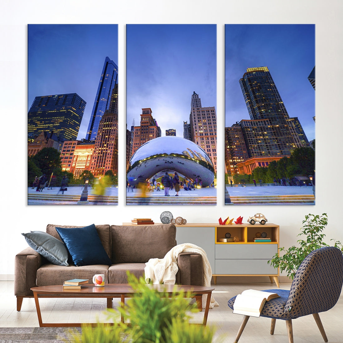 Chicago Night Skyline Wall Art Downtown Cityscape Canvas Picture Print Framed