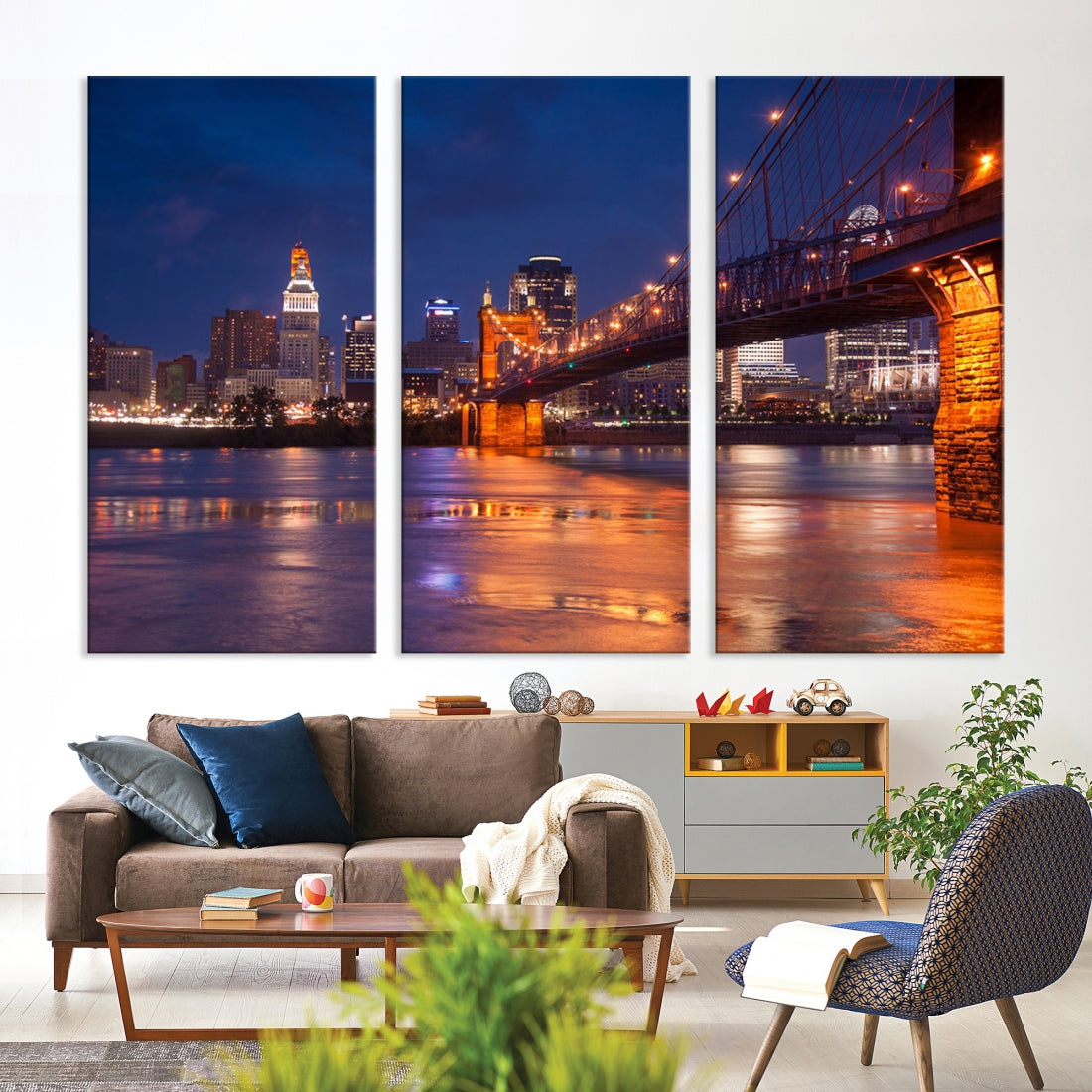 Cincinnati City Bridge Night Lights Canvas Wall Art Cincinnati Print